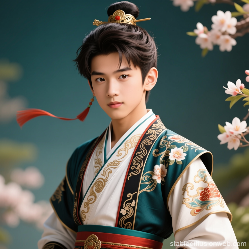 Young Oriental Man in Traditional Elegant Attire