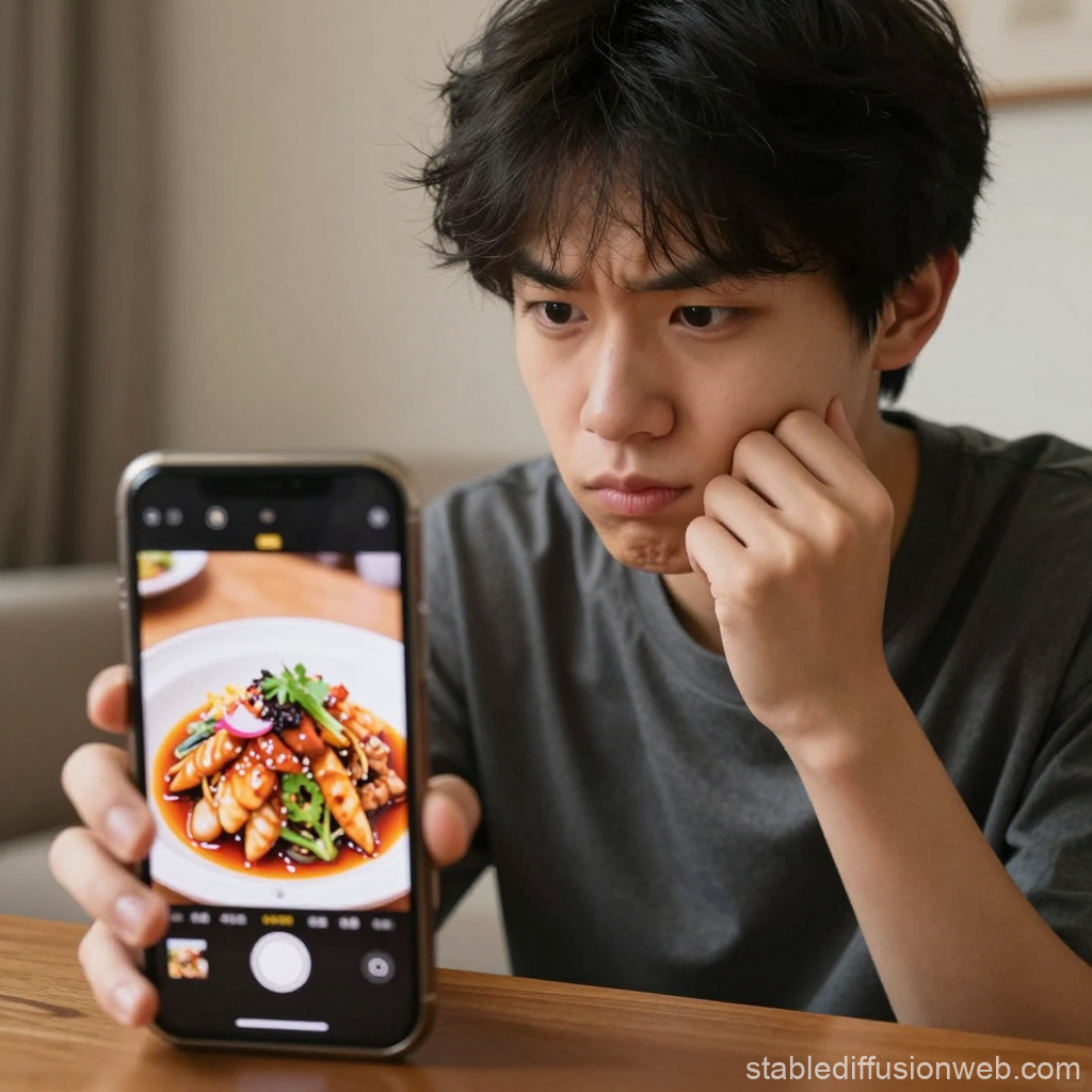 Young Person Viewing Gourmet Dish on Smartphone