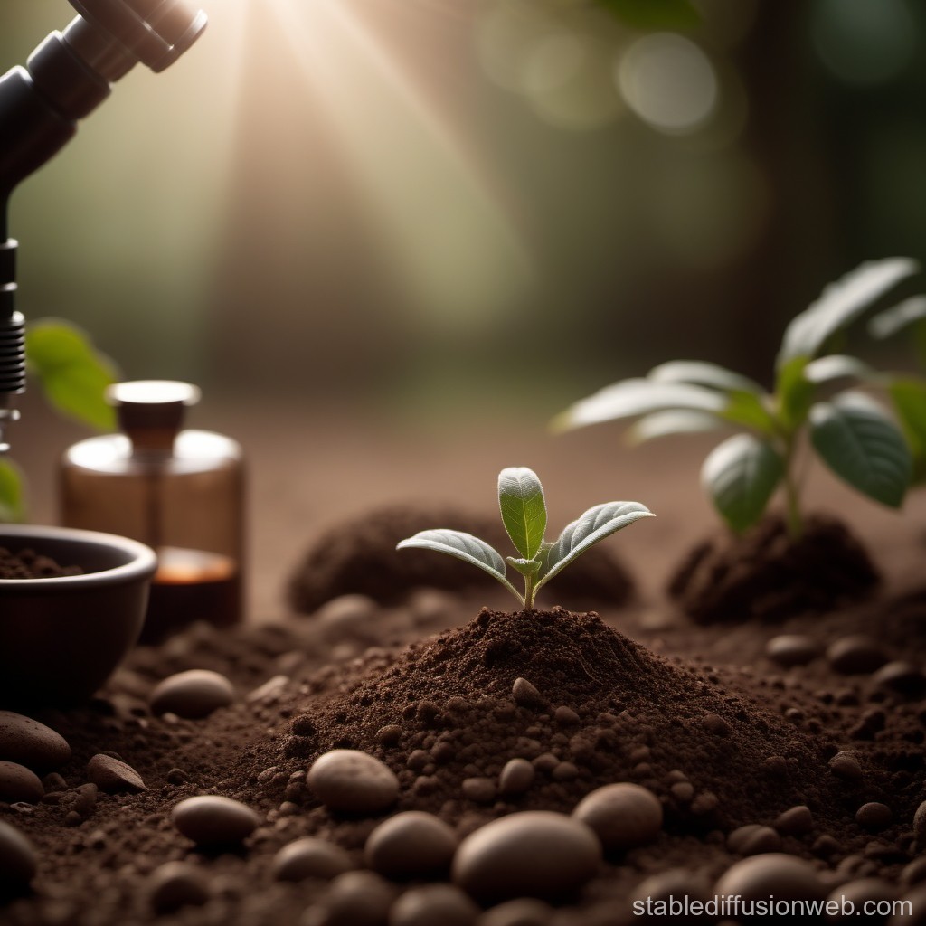 Young Plant Seedlings Growing in Soil with Warm Sunlight