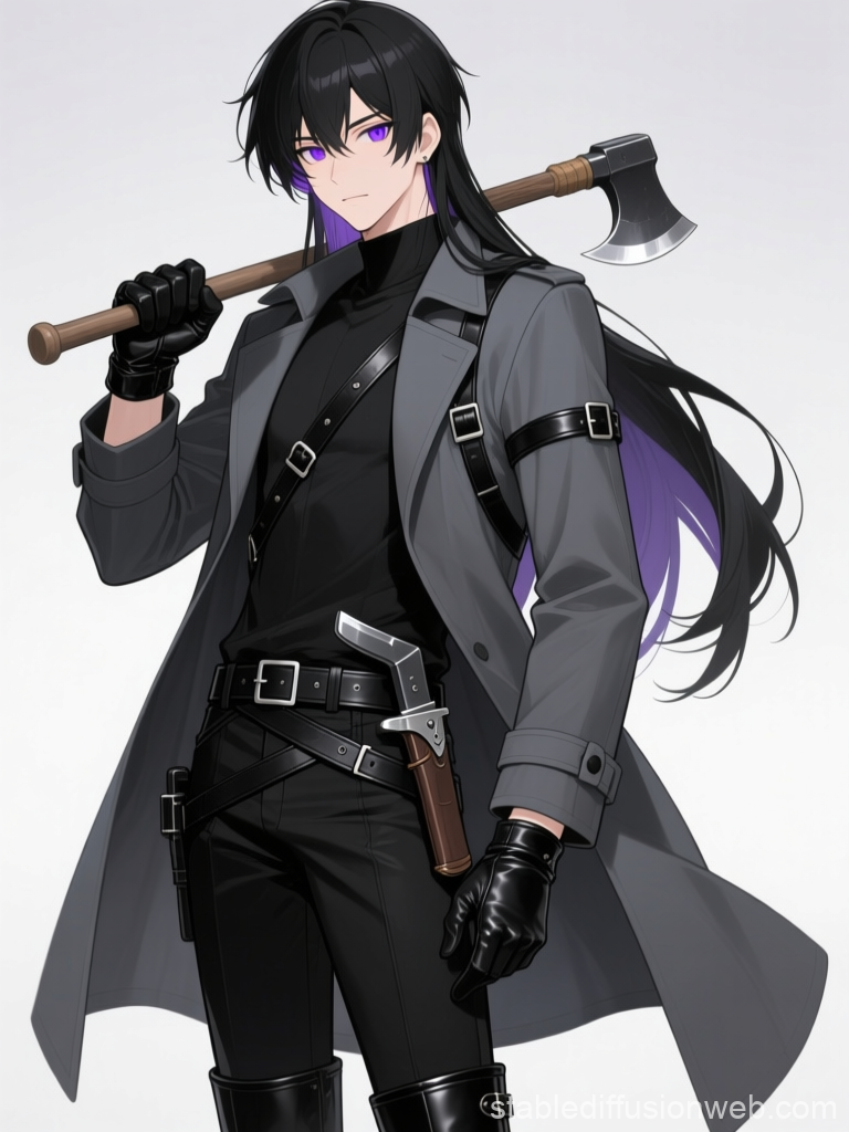 Young Rebel with Axe in Stylish Outfit