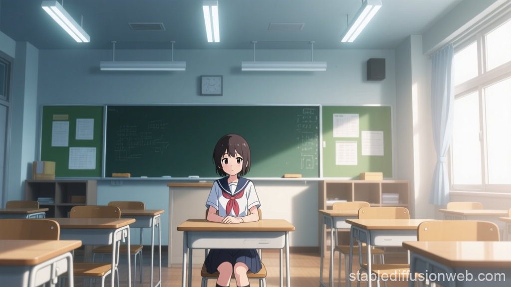 Young Student Sitting Alone in Quiet Classroom