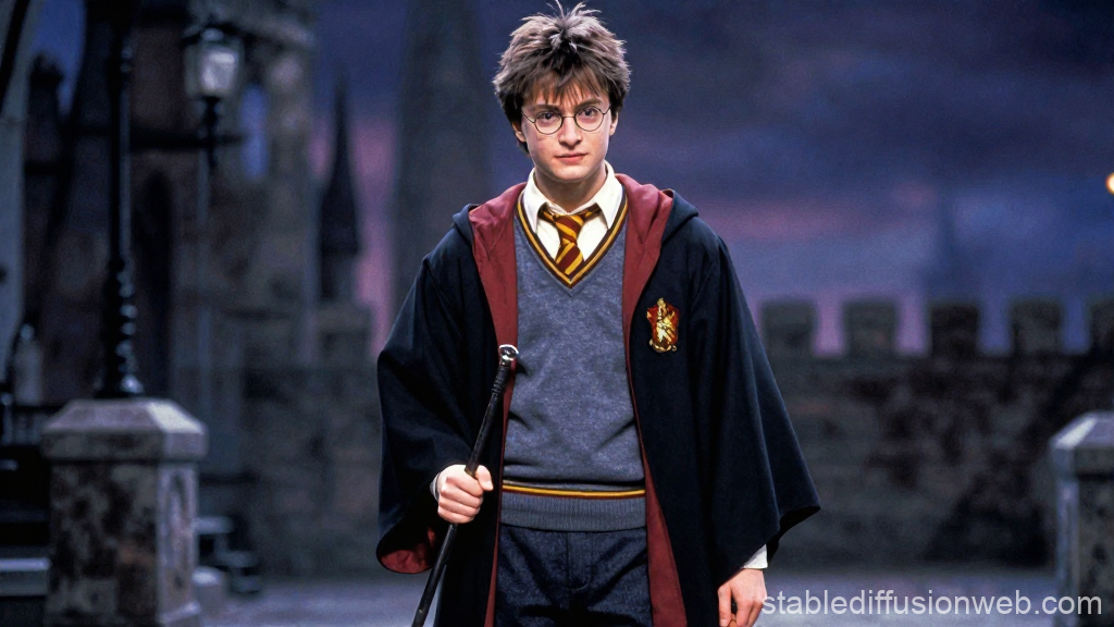 Young Wizard in Gryffindor Robes at Night