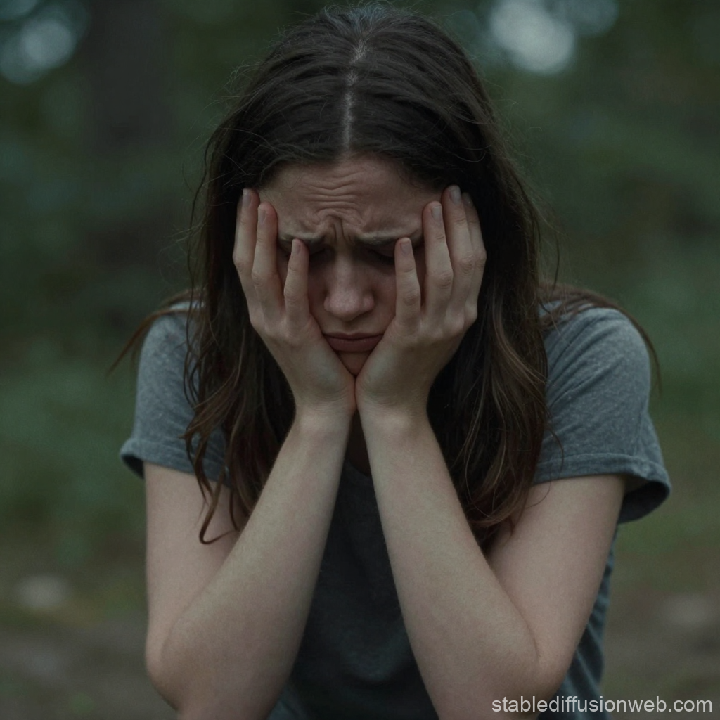 Young Woman Experiencing Anxiety in Nature