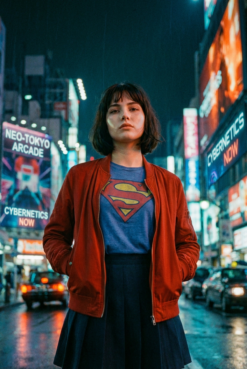 Young Woman in Neo-Tokyo Cyberpunk Night