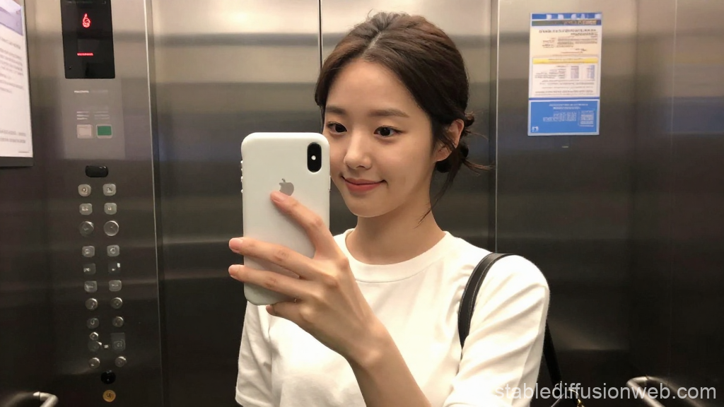 Young Woman Taking a Selfie in Elevator