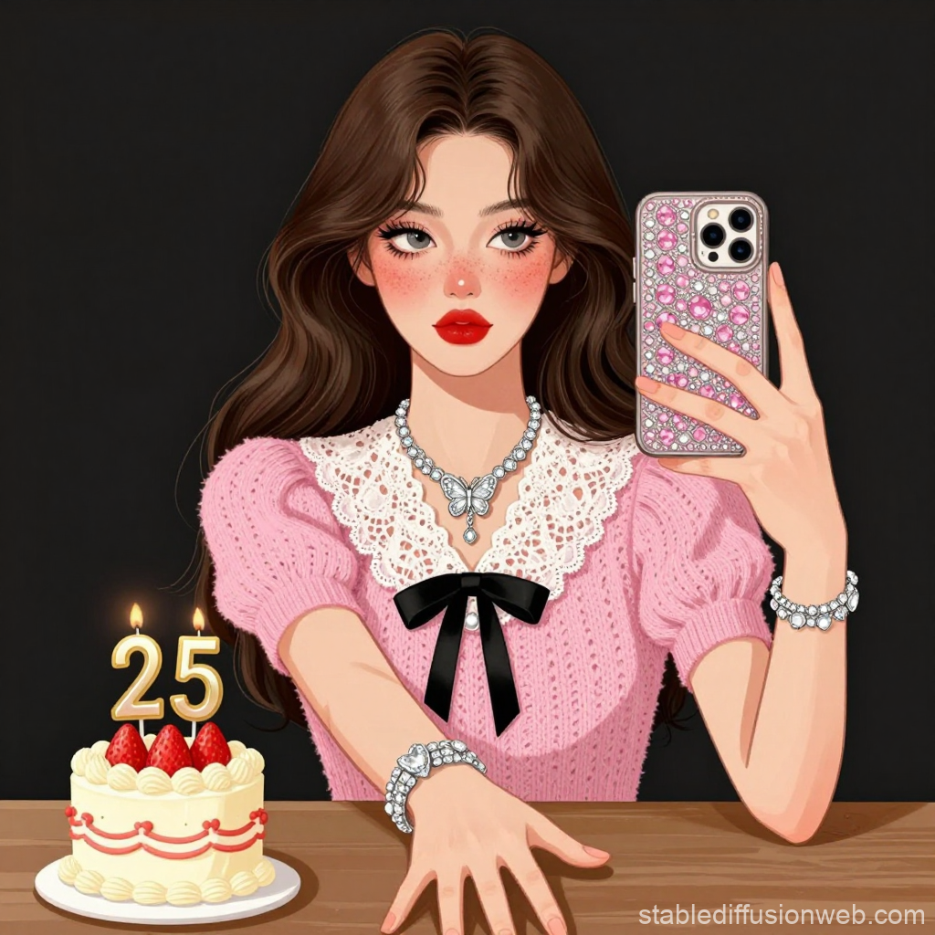 Young Woman Taking Selfie at 25th Birthday Celebration