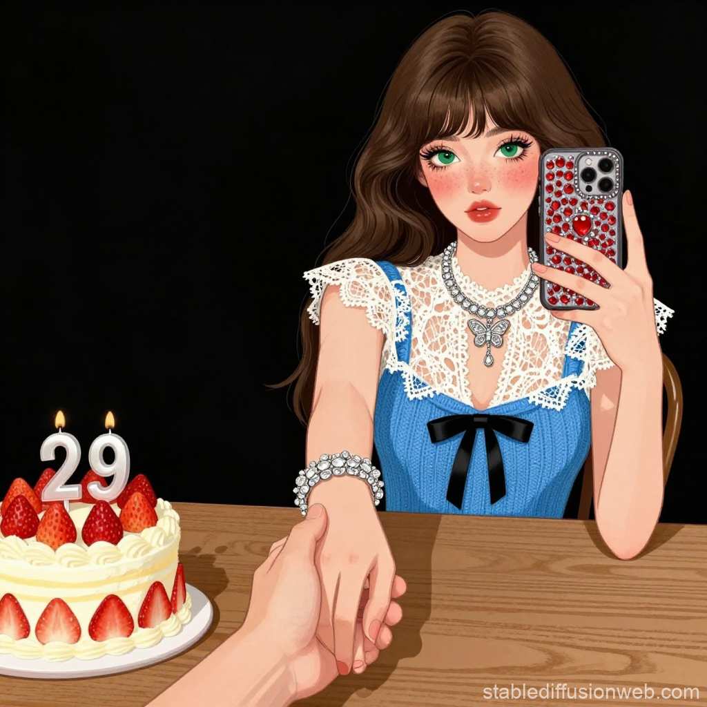 Young Woman Taking Selfie on 29th Birthday Celebration