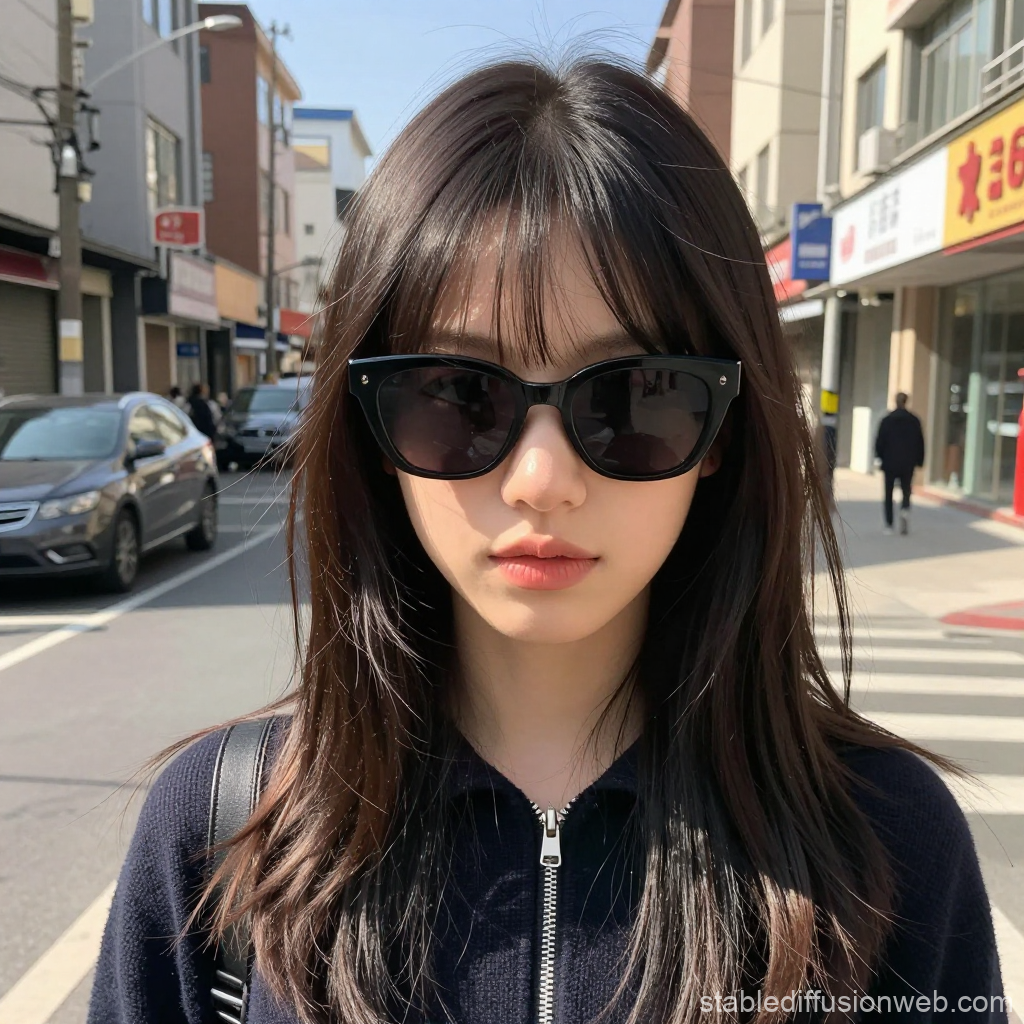 Young Woman Wearing Black Sunglasses on Urban Street