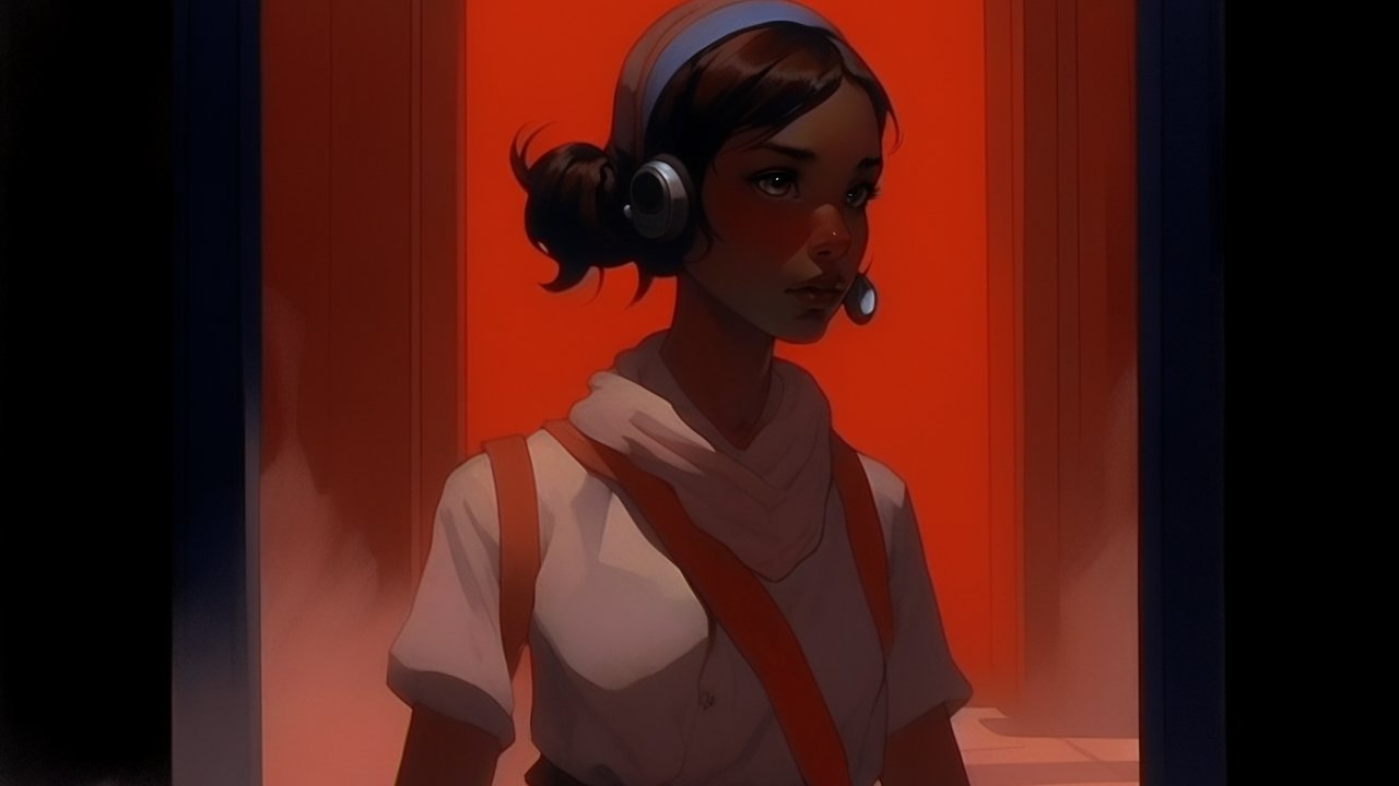 Young Woman with Headset in Warm Light