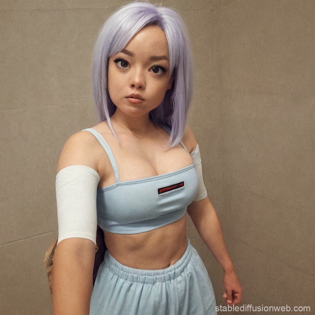Young Woman with Lavender Hair in Light Blue Outfit