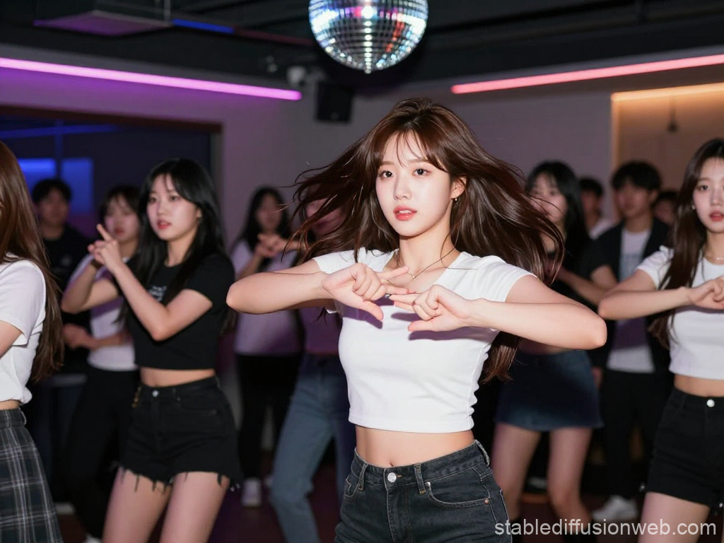 Young Women Dancing in a Club with Disco Ball