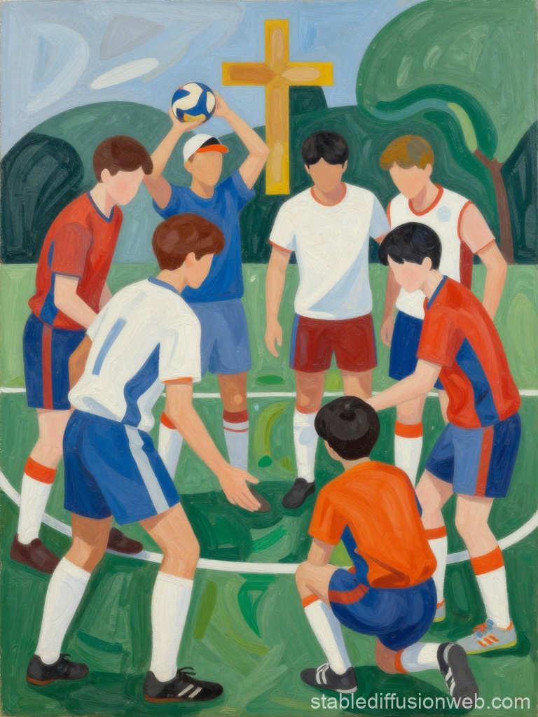 Youth Soccer Team Gathering on Field