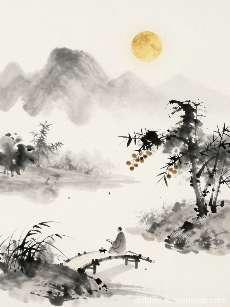 Zen Monk Meditating by a Misty River in Autumn