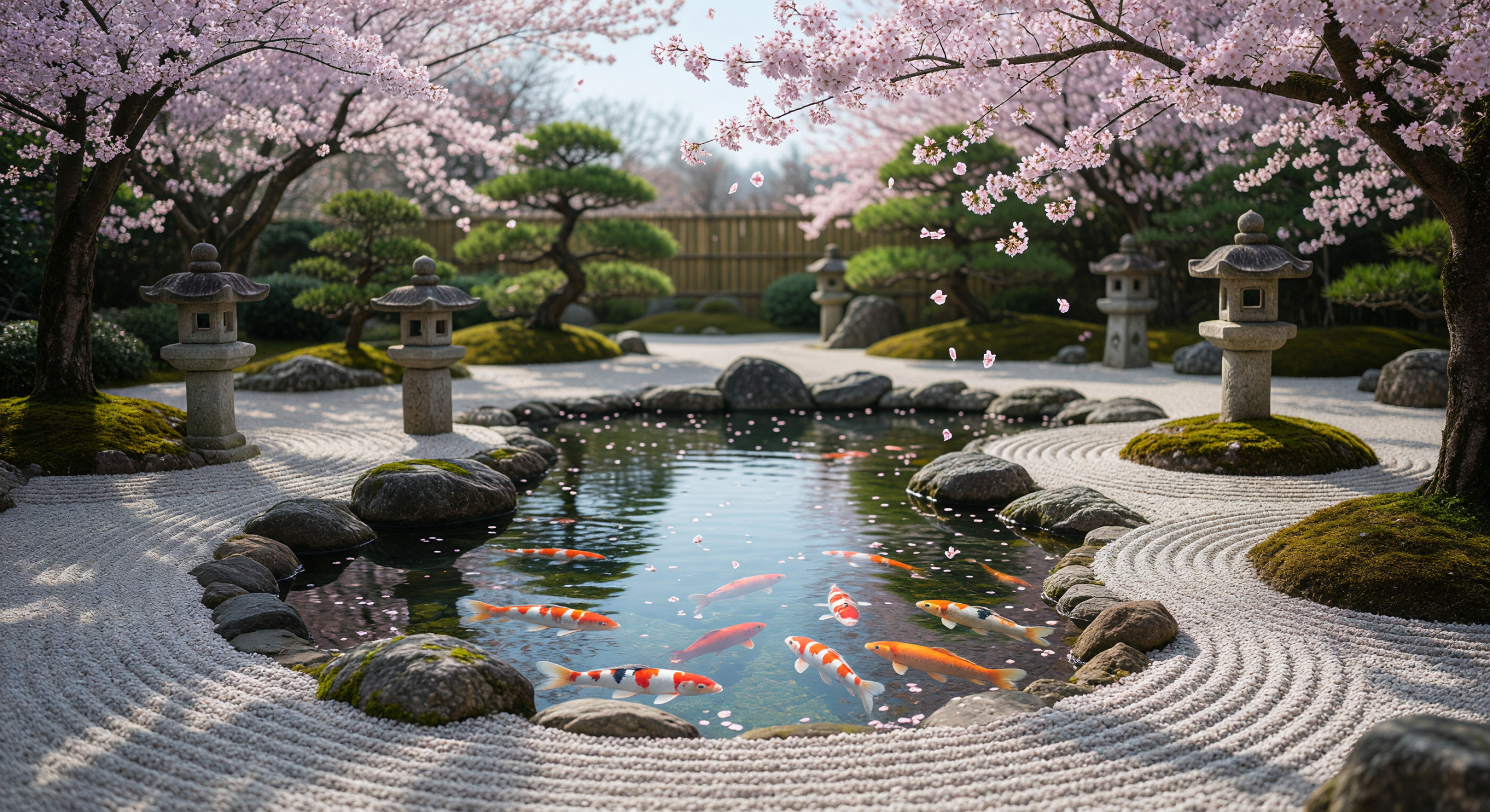 Zen Serenity in a Japanese Koi Pond Garden