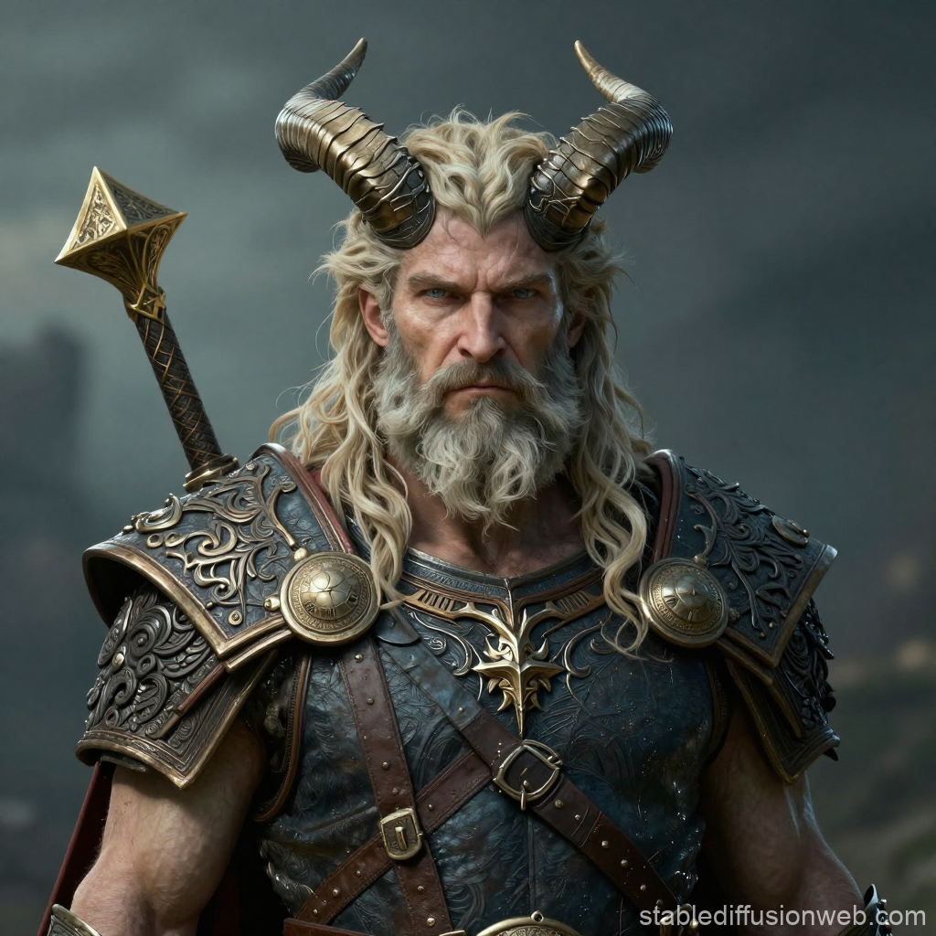 Zeus Ammon Warrior with Horned Helmet and Ornate Armor