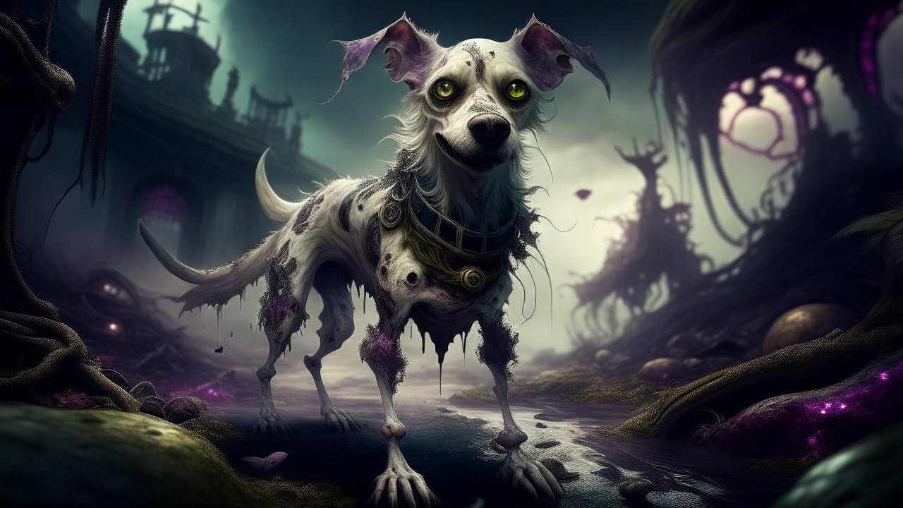 Zombie Dog in a Dark Fantasy Landscape