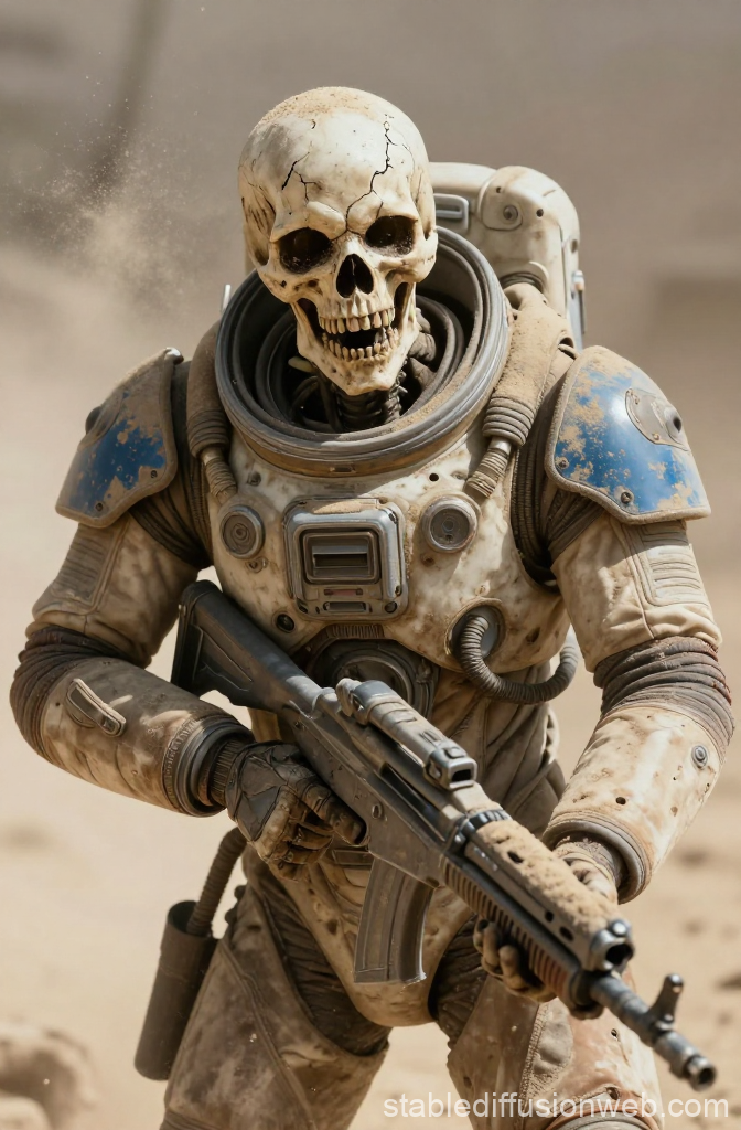 Zombie in Dusty Spacesuit Holding Rifle
