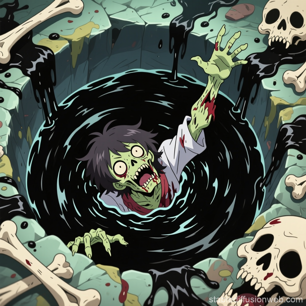 Zombie Reaching Out from Dark Pit in Anime Style