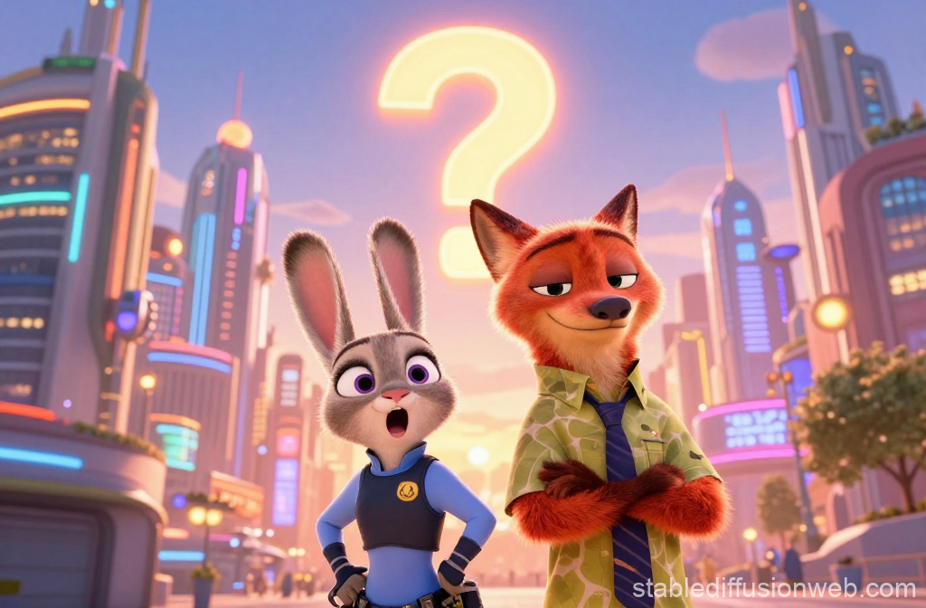 Zootopia Characters in City with Question Mark