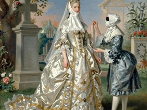 18th Century Aristocratic Woman and Attendant in Garden