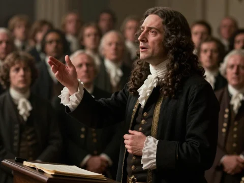 18th Century Preacher Delivering Sermon to Crowd