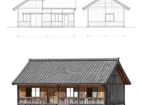 1920s Japanese Traditional Wooden House Architectural Drawing