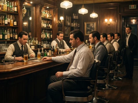 1920s Men in Vintage Barbershop Styled Salon