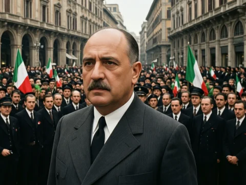 1930s Italian Political Rally with Leader in Foreground
