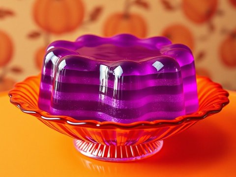 1950s Style Purple Layered Jello on Orange Glass Plate