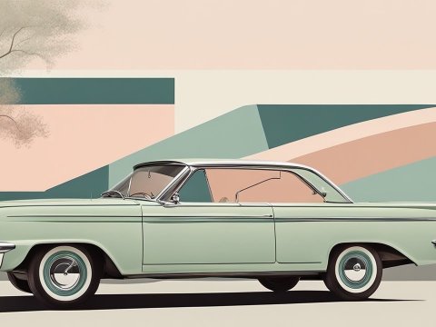 1960s Classic Car Illustration with Soft Pastel Background