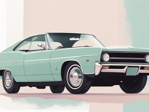 1969 Vintage Car Illustration in Soft Pastel Colors