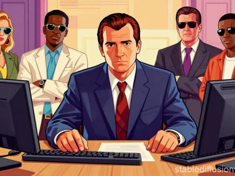 1980s American Detective Team at Office Desk
