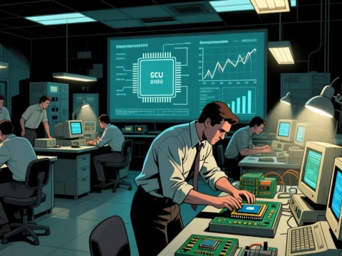 1990s Semiconductor Lab with Engineers at Work