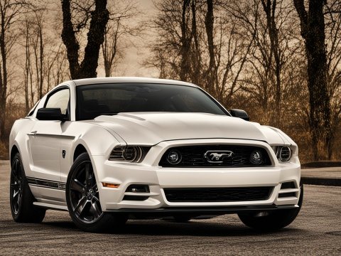 2014 White Ford Mustang on a Curved Road