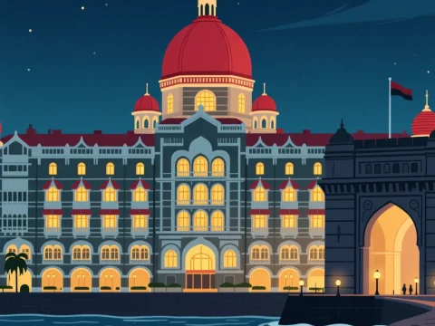 2D Animated Night View of Iconic Indian Architecture