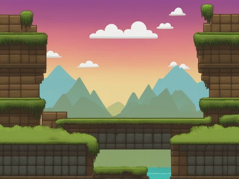 2D Game Landscape Tileset with Grass and Mountains