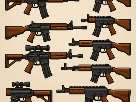 2D Illustrated Assault Rifle Weapon Assets Set