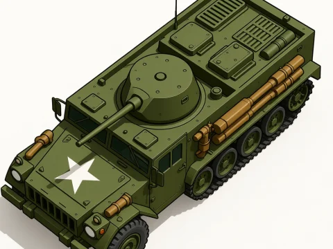 2D Top View Illustration of Military Armored Vehicle