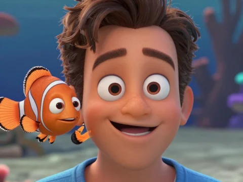 3D Animated Boy with Clownfish Friend Underwater