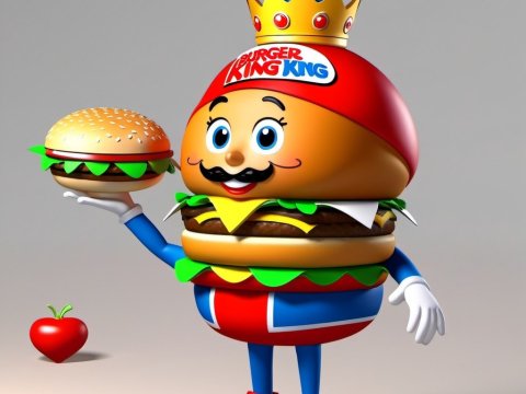 3D Burger King Mascot Holding a Burger
