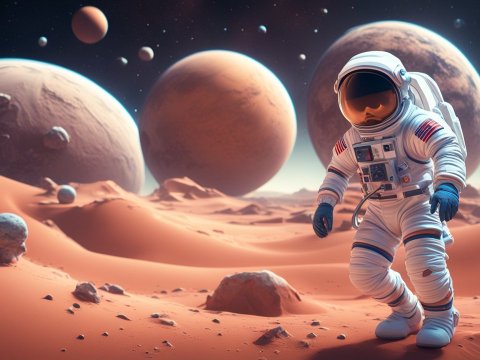 3D Cartoon Astronaut on Alien Desert Planet