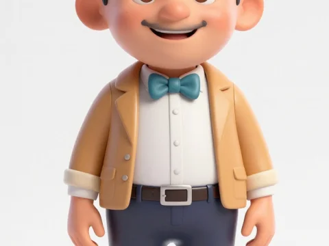 3D Cartoon Character with Bow Tie and Blazer