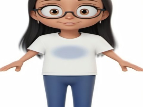 3D Cartoon Girl Character with Glasses and Casual Outfit