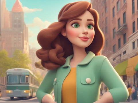 3D Cartoon Style Confident Woman in City Street
