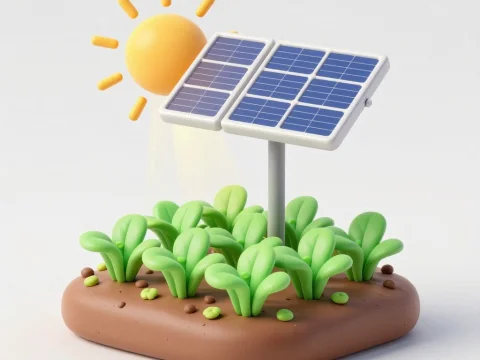 3D Claymorphism Solar Panel with Plants and Sun