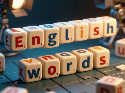 3D Cubes Forming English Words on a Digital Surface