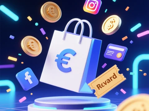 3D Fintech Cashback Concept with Social Media Icons