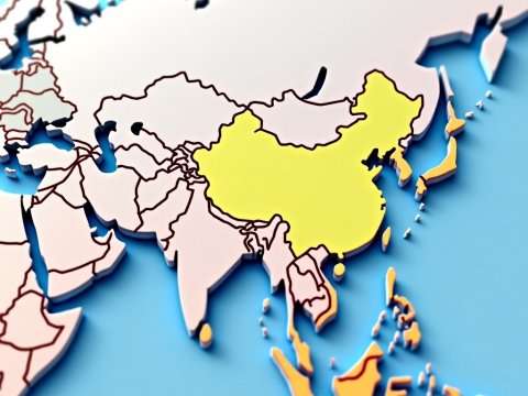 3D Map Highlighting China in Asia