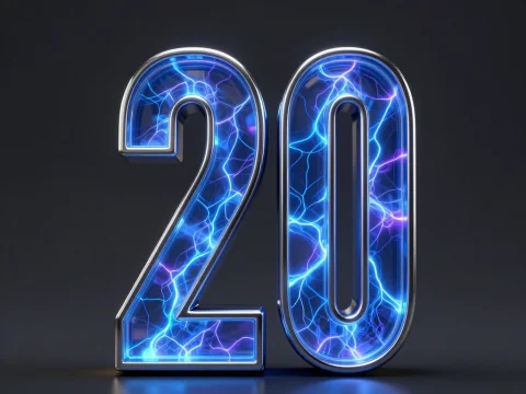 3D Number 20 with Electric Blue Lightning Effect