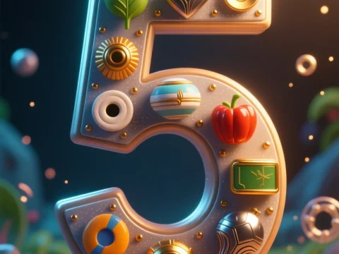 3D Number Five with Decorative Elements